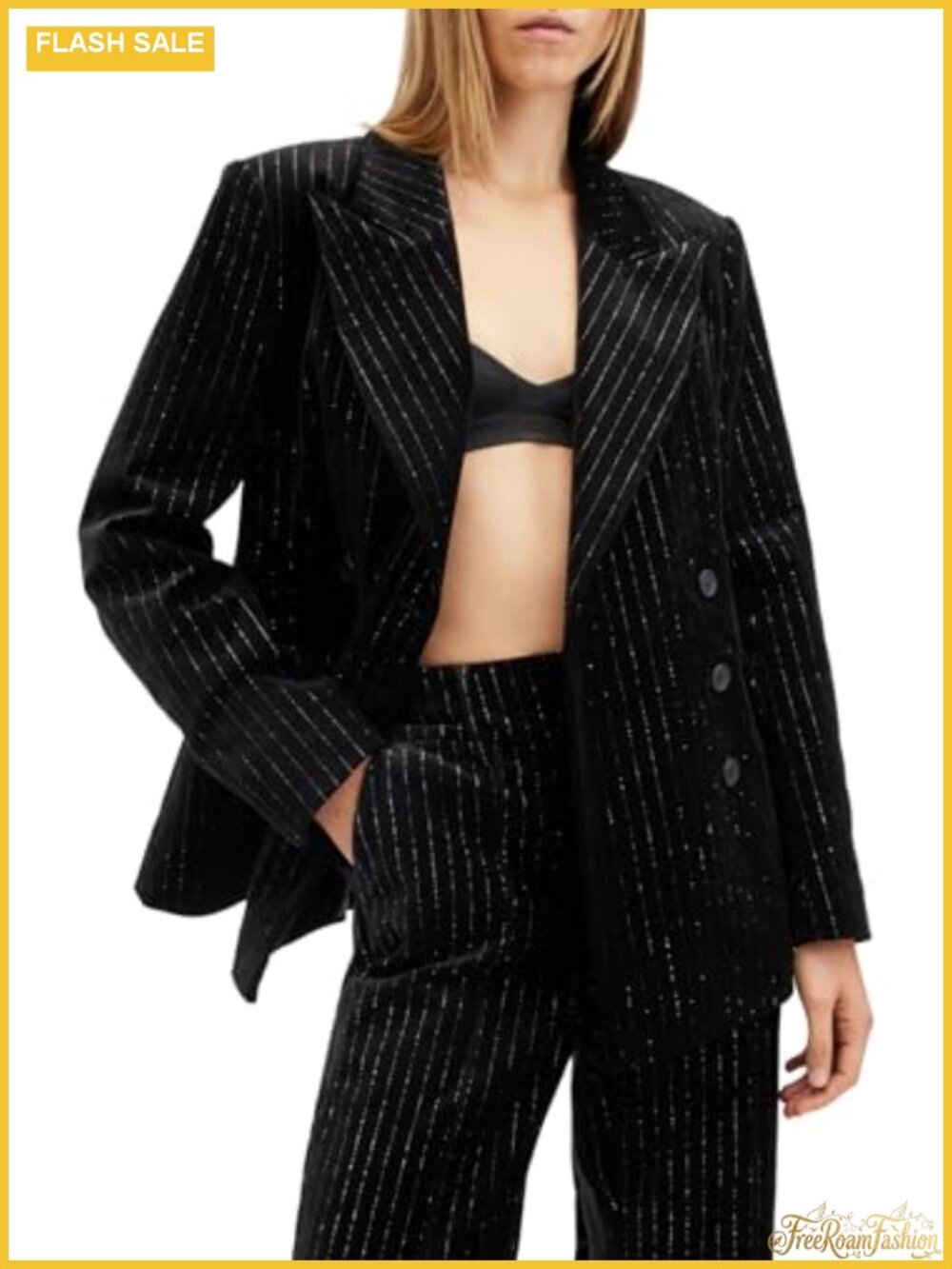 Double Breasted Velvet Blazer Tailored Fit Long Sleeve Professional